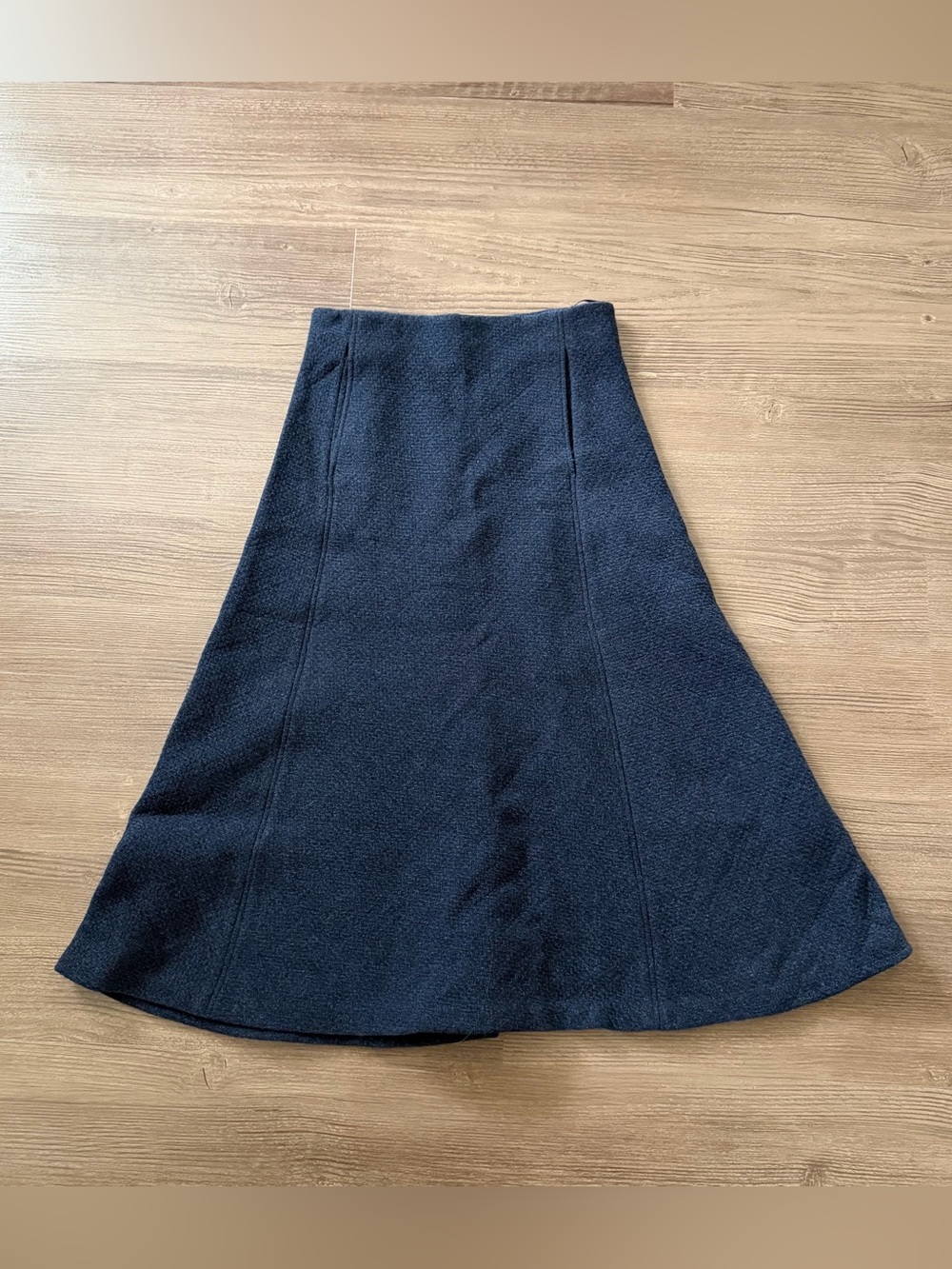 Zara Woman 70% Wool A-Line Midi Skirt XS Blue Gray Pockets